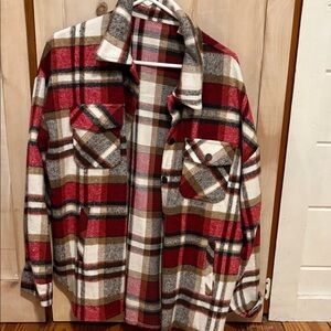 Plaid Flannel Shacket in Red and Brown
